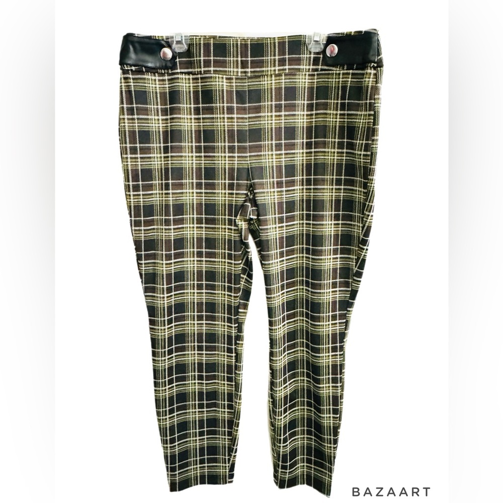Cato Women’s Green Plaid Slip on Trouser Pants XL